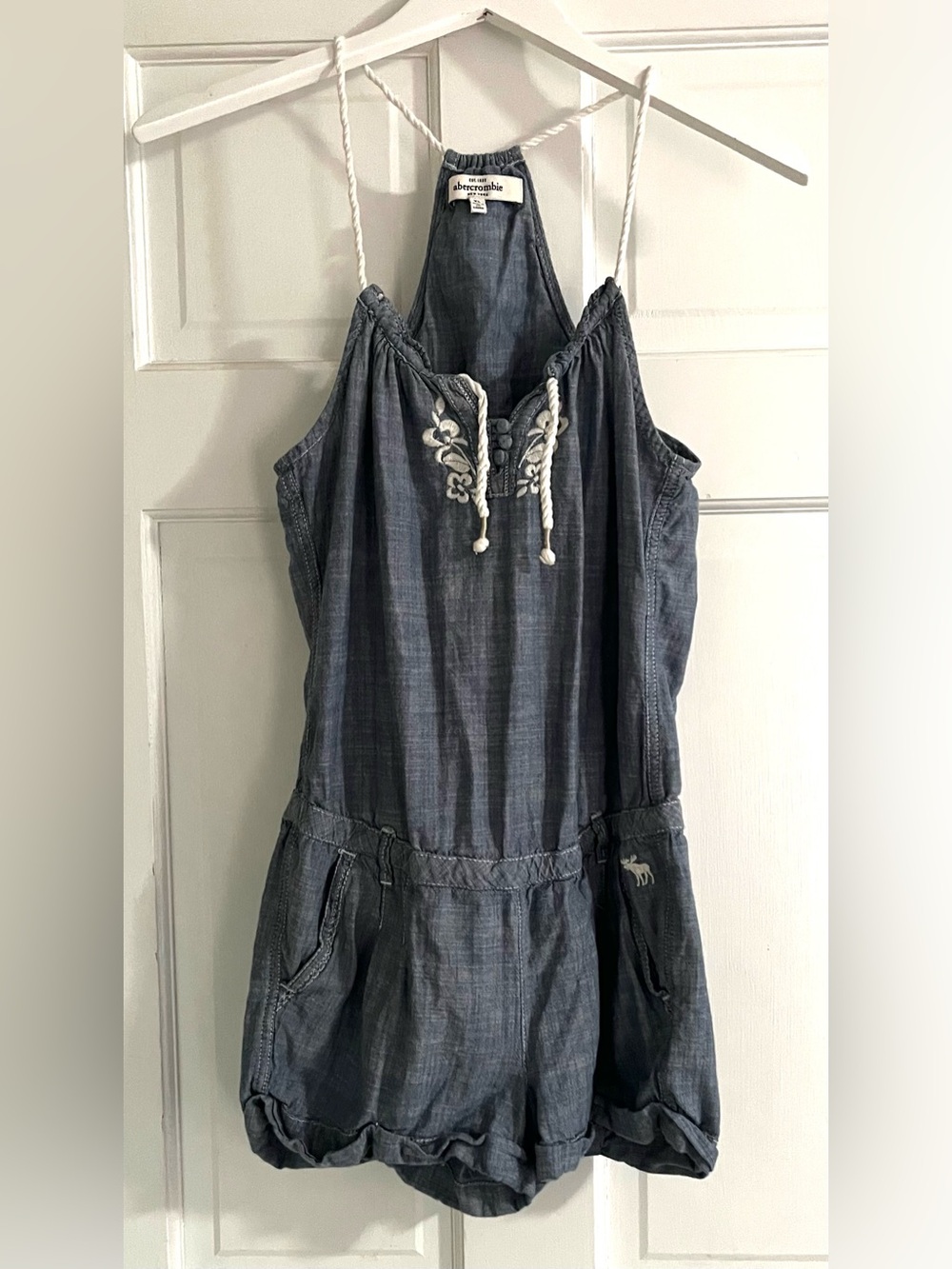 Abercrombie & Fitch Slate Blue Denim Halter Romper Girls Size XL